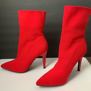Red Women's Xaya Mid-Calf Pointed Toe Stiletto Sexy Sock Boots by BRASH. Sz 7.5